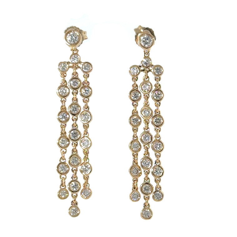 14K Gold 1.20tw Diamond 3-Strand Chandelier Dangle Post Earrings