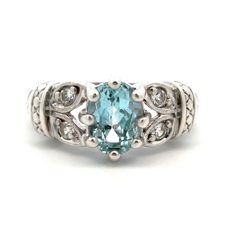Sterling Silver Oval Cut Topaz with CZ Accents Vintage Inspired Ring Size 5