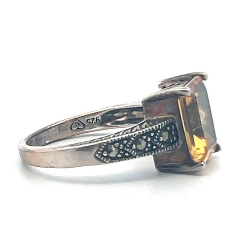 Sterling Silver Jade And Marcasite Vintage Inspired Statement Ring Size 7