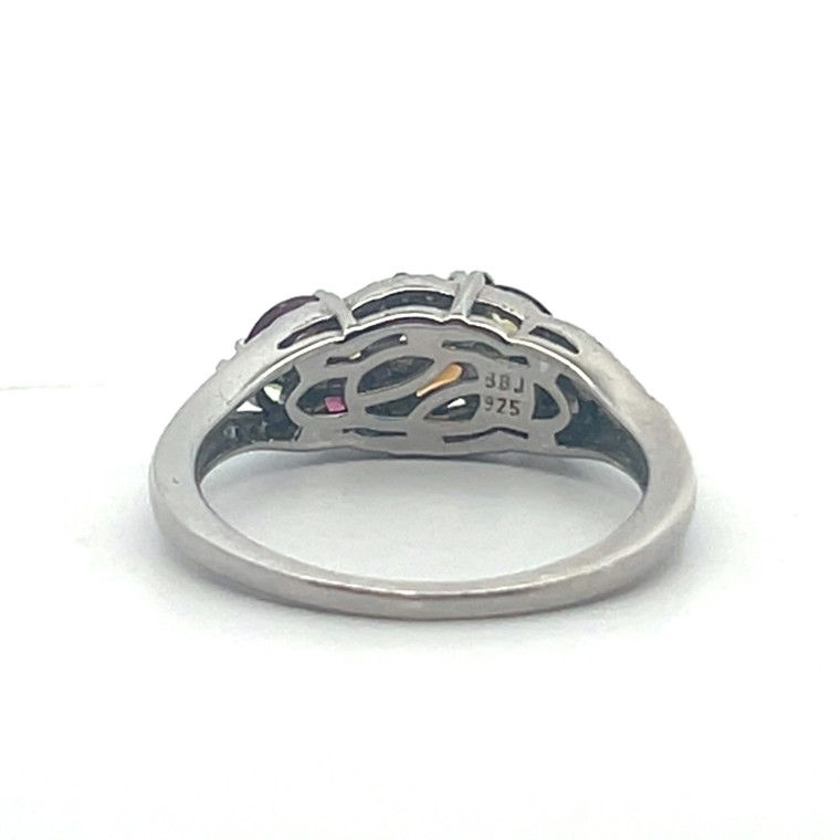 Sterling Silver Multi Color Tourmaline With CZ Accents Floral Ring Size 9
