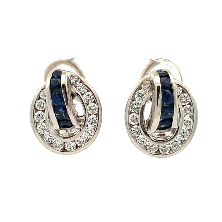 Charles Krypell 18K White Gold 0.91cttw Round Diamonds and 0.85cttw Sapphires Earrings with Certificate of Authenticity
