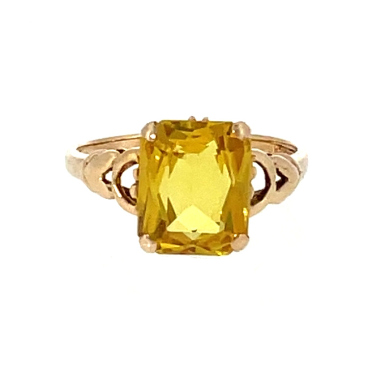 10K Gold Golden Citrine Emerald-Cut Ring Size 6