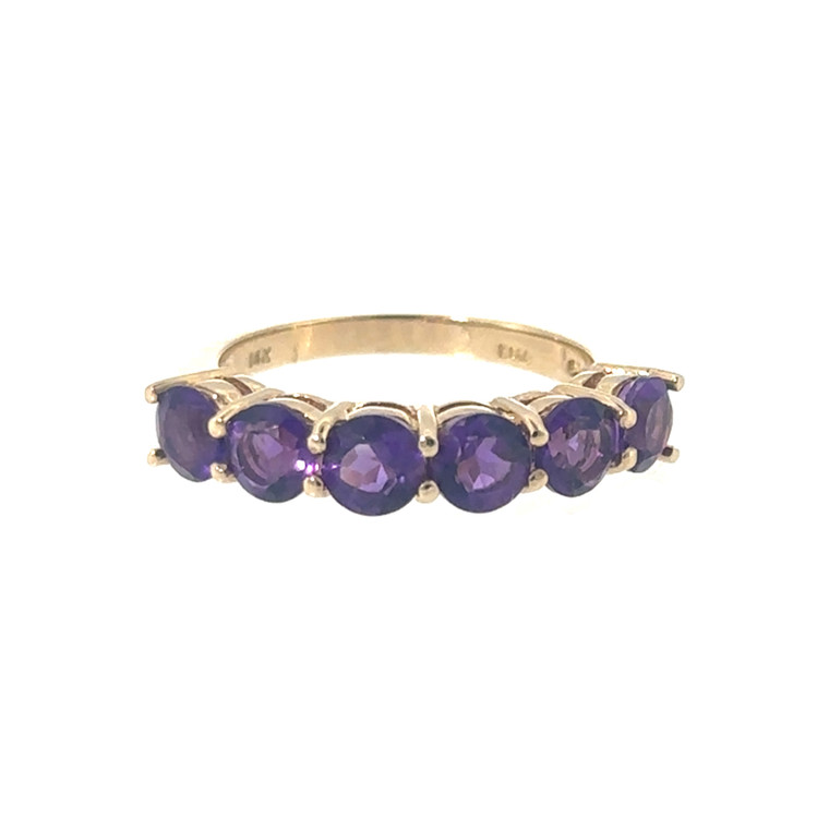 14K Gold .96tw 6-Amethyst Bezels and .03tw Diamond Bezel Accents Ring Size 4.75