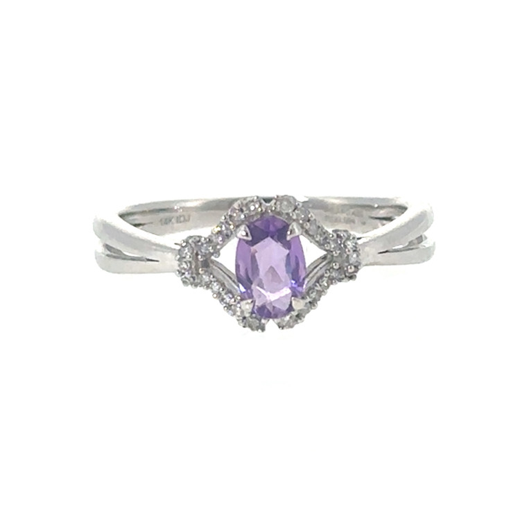 14K White Gold .70tw Pink Sapphire Oval in a .10tw Diamond Marquise Halo Split Band Ring Size 6.75