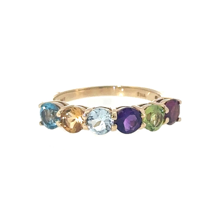 14K Gold Multi-Gem Bezel with Bilateral .03tw Diamond Bezel Accents Ring Size 5.75