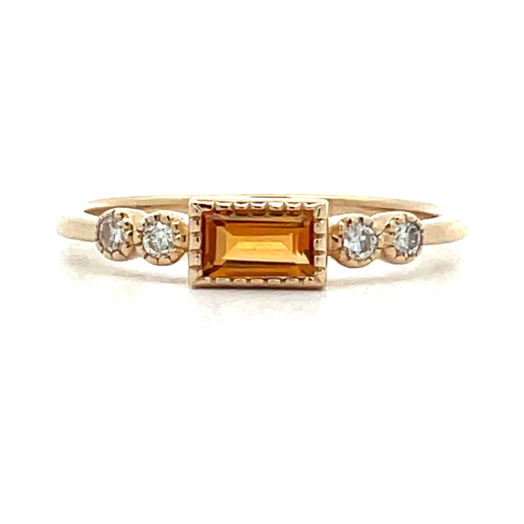 14K Yellow Gold Emerald Cut AP 0.3ct Citrine with AP 0.1cttw Diamond Accents Ring Size 6.75