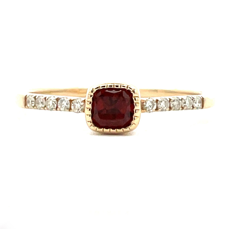 14K Yellow Gold AP 0.31ct Cushion Cut Garnet Ring with AP 0.09cttw Diamond Accents Ring Size 7
