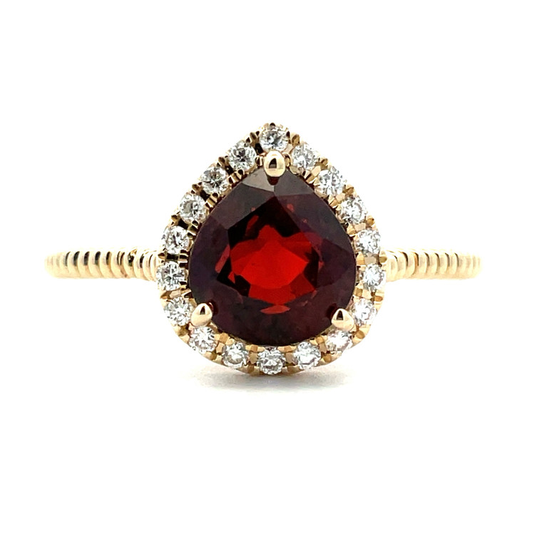14K Yellow Gold Pear Teardrop 1.89ct Spinel with 0.13cttw Diamond Halo Ring Size 7.25