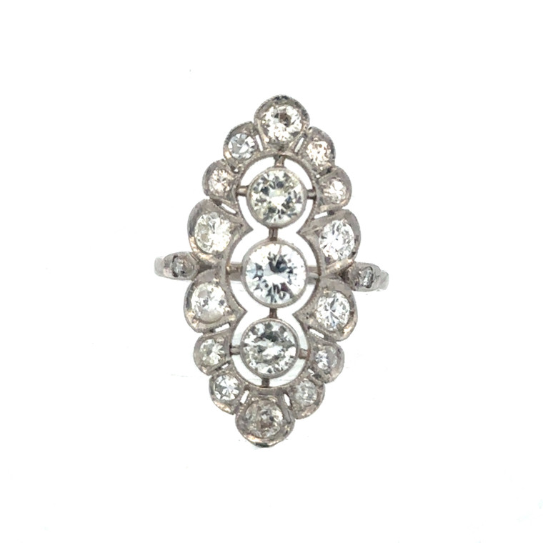 Vintage Platinum 2.0cttw Euro Diamond Vertical Tri-Bezels in an Art Deco Halo Ring Size 8.5