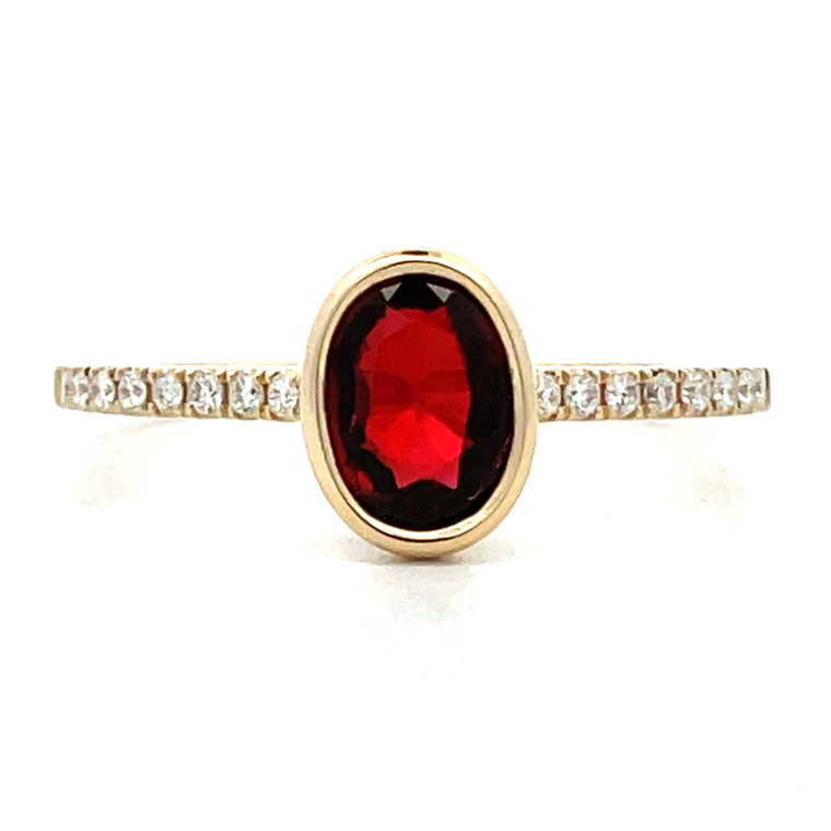 14K Yellow Gold Oval Cut Bezel Set AP 0.79ct Spinel with AP 0.09cttw Diamond Accents Ring Size 7