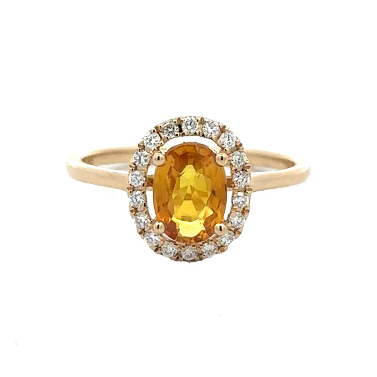 14K Gold 1.33ct Orange Sapphire Oval with .17tw Diamond Halo Ring Size 7