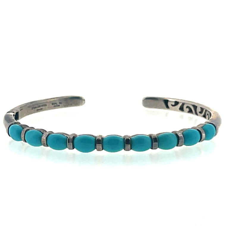 Sterling Silver Turquoise Nine Stone Hinge Cuff