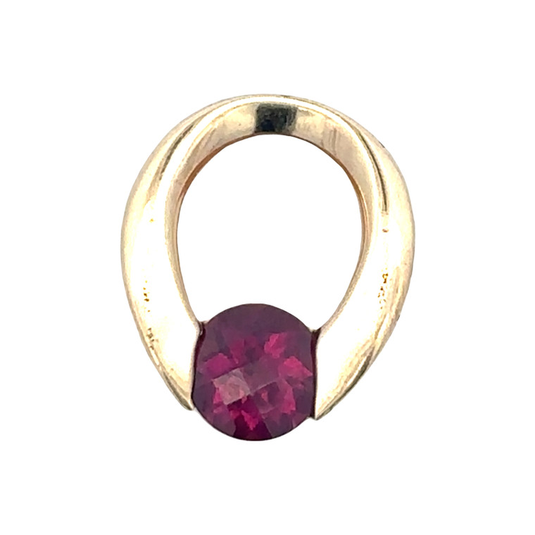 14K Gold Pink Tourmaline Circle on a Modernist Slide Pendant
