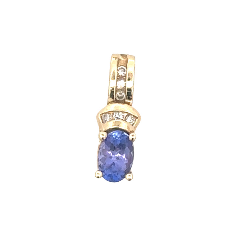 14K Gold Tanzanite Oval with a Diamond Bezel Channel-Set Accents Pendant