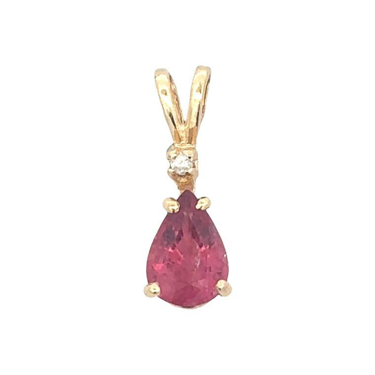 14K Gold Pink Tourmaline Teardrop with a Diamond Bezel Double Bail Pendant