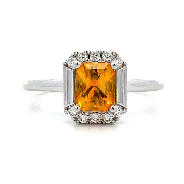 14K White Gold AP 1.0ct Yellow Sapphire with Diamond Accents Ring Size 6.25