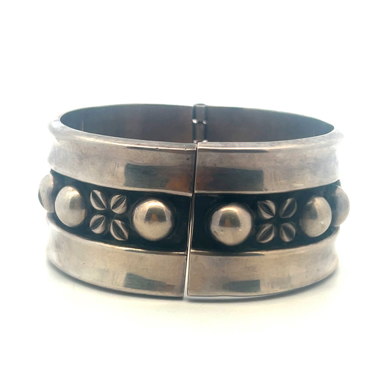 Sterling Silver Mexican Floral Hinge Cuff