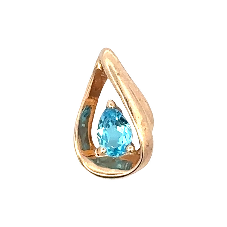 10K Gold Blue Topaz Teardrop in a Teardrop Halo Pendant
