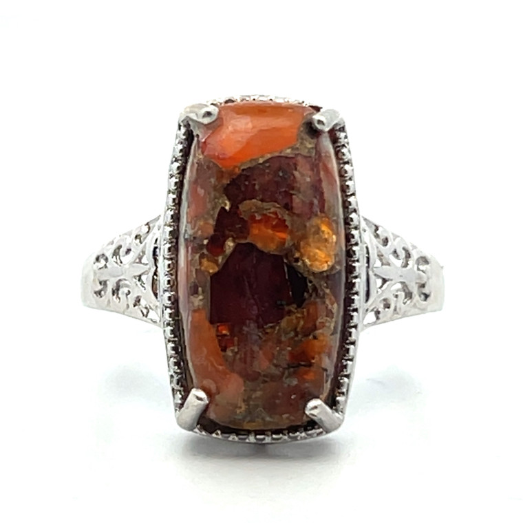 Sterling Silver Bolder Opal Vintage Inspired Open Work Statement Ring Size 8