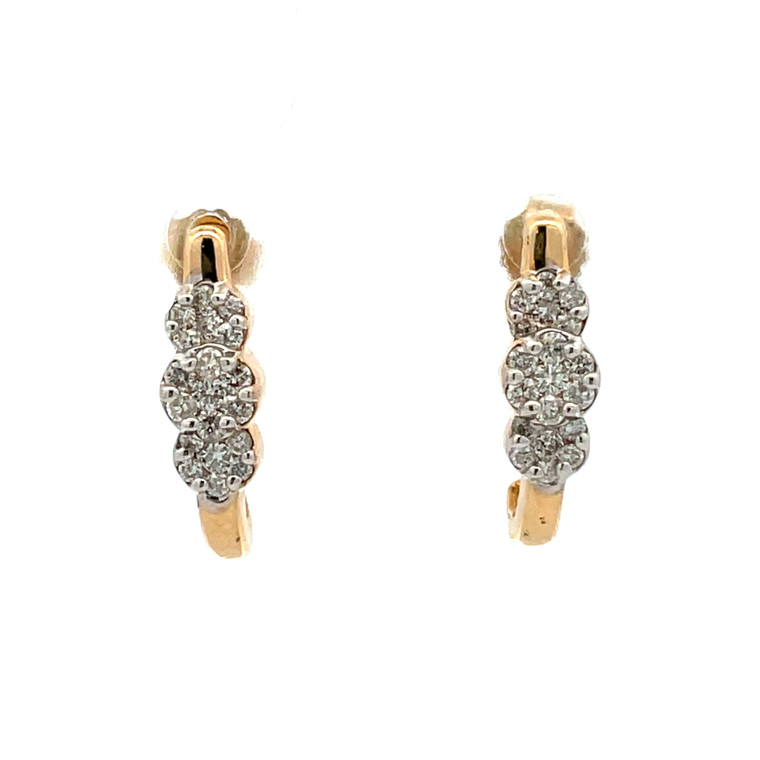 14K Gold 3-Diamond Bezels on a Curved-Shaped Post Earrings