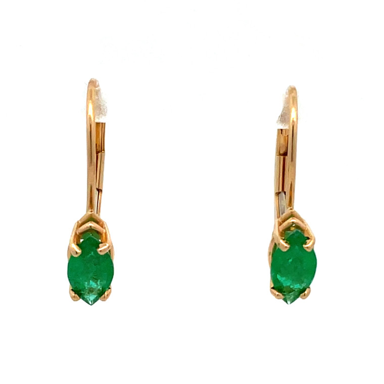14K Gold Emerald Marquise Wrap Lever-Back Earrings