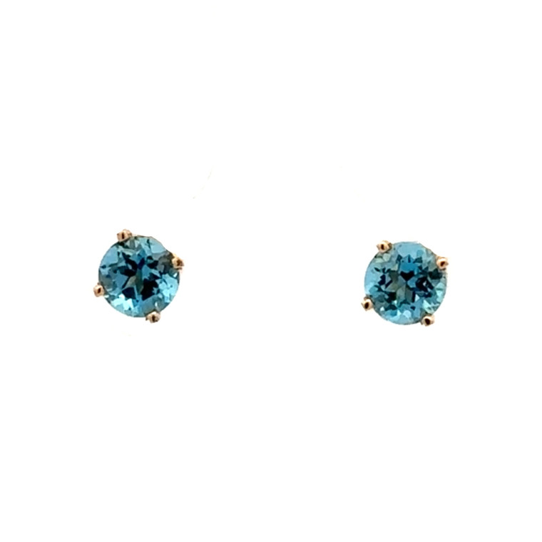 14K Gold Blue Topaz Bezel Stud Earrings