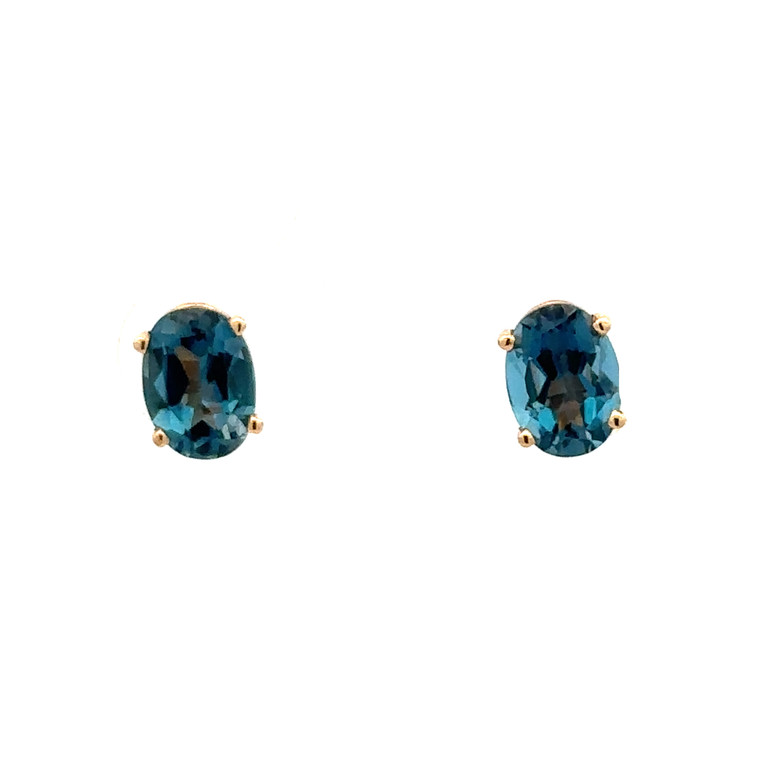 14K Gold London Blue Topaz Oval Stud Earrings