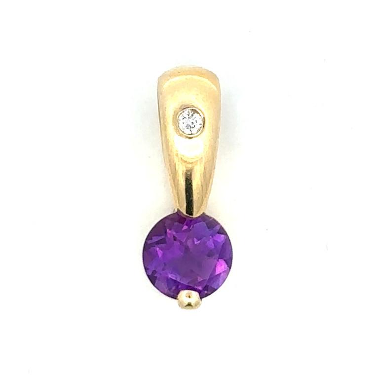 14K Gold Amethyst Bezel with a Single Diamond Bezel Accent Chunky Bail Pendant