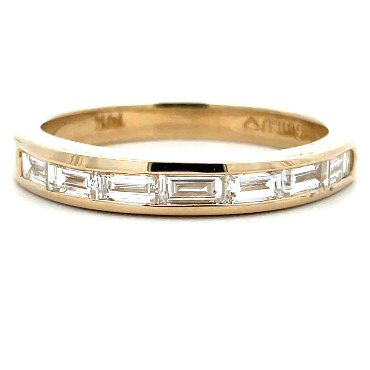 14K Yellow Gold 7 Stone Baguette Diamonds Wedding Anniversary Band Ring Size 6.5