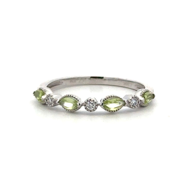 10K White Gold Alternating Peridot Marquise with Diamond Accents Ring Size 7