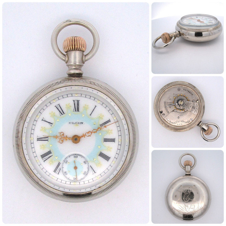 Vintage 1903 Elgin 18s 7j Packet Watch w/ Fancy Multi-color Dial (B24309 EH)