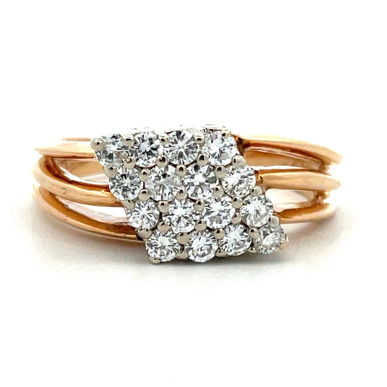 14K Yellow Gold Round Diamonds Rhombus Cluster Pinky Ring Size 3.5
