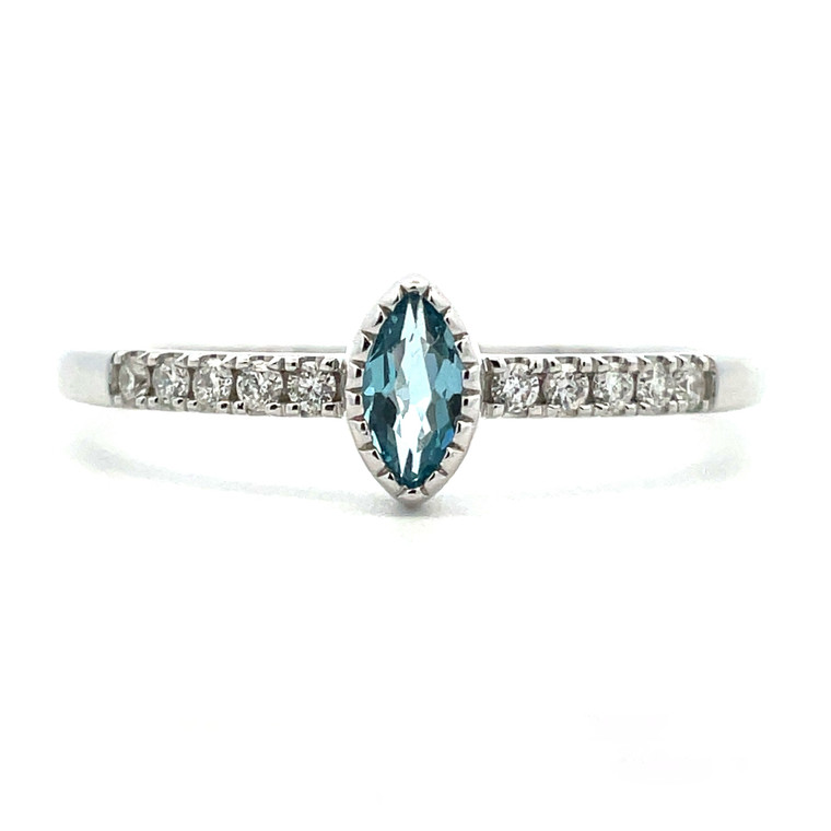 14K White Gold 0.16ct Marquise Blue Topaz with 0.08cttw Diamond Accents Ring Size 7