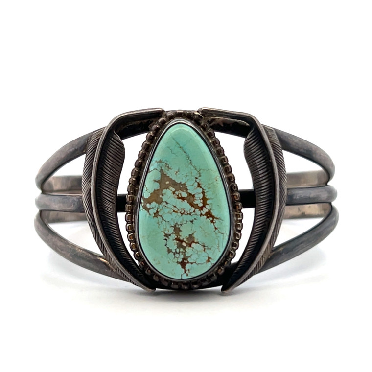 Sterling Silver Turquoise Pear Cut Vintage Navajo Style Cuff