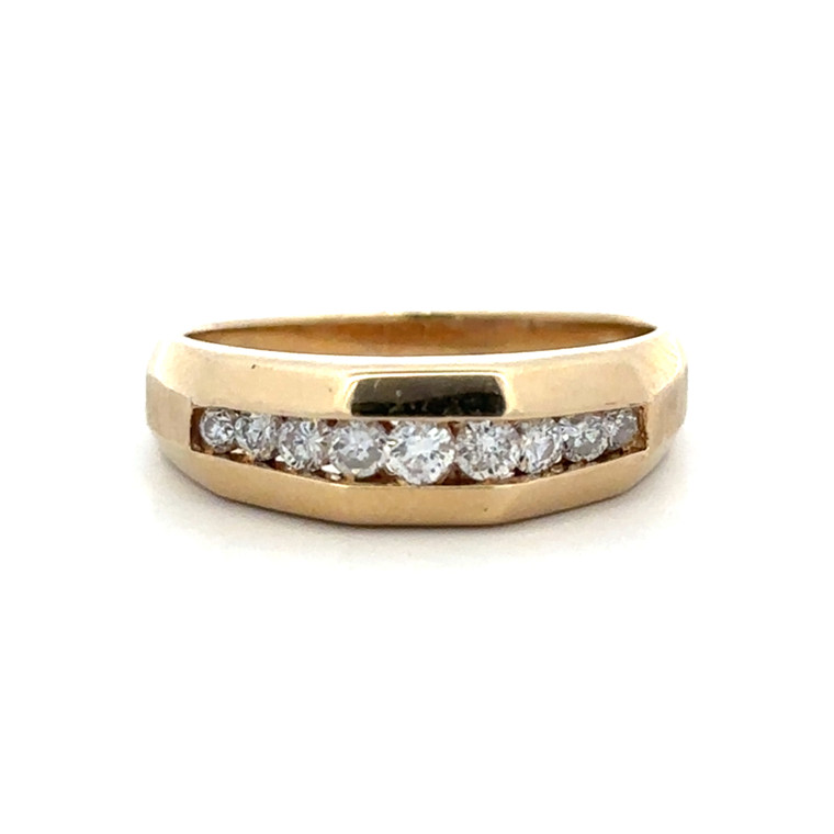 14K Gold Multi-Diamond Bezels in a Channel-Set Geometric Ring Size 10
