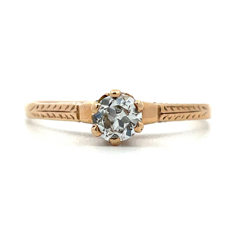 Vintage 14K Yellow Gold High Profile Crown App .25ct European Cut Diamond Solitaire Engagement Ring Size 9