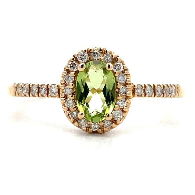 14K Yellow Gold 0.4ct Oval Peridot with 0.12cttw Diamond Accents Ring Size 7