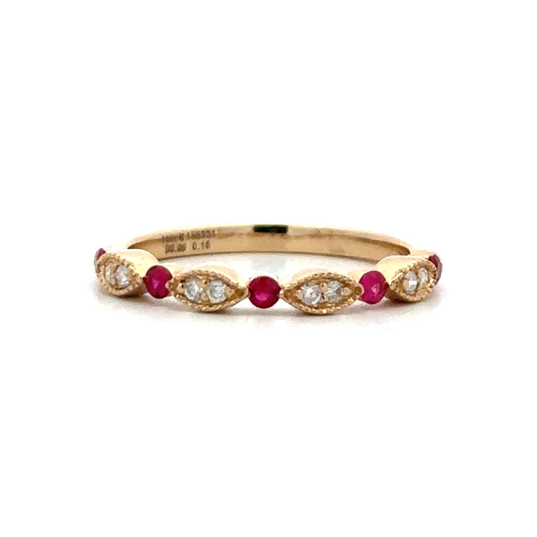 14K Gold Alternating .16tw Ruby and Double .09tw Diamonds in a Marquise Setting Infinity Band Ring Size 6.5