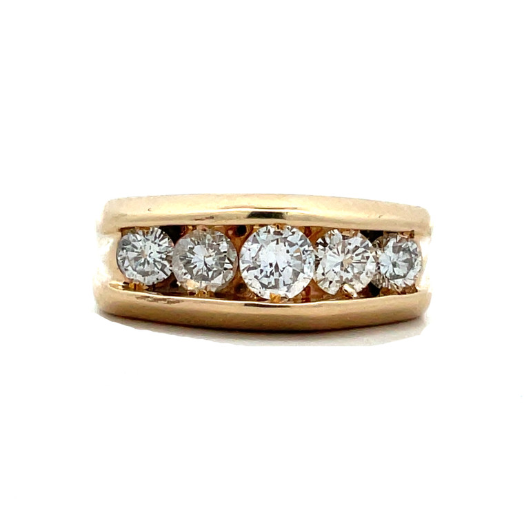 14K Yellow Gold App 1.25cttw 5-Diamonds Geometric Chunky Anniversary Band Ring Size 6.75