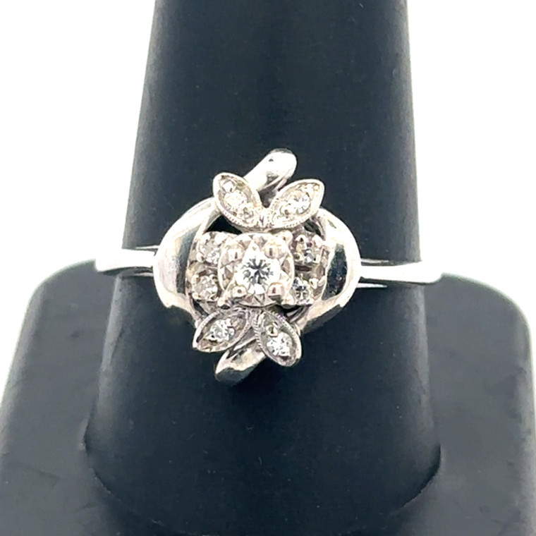 14K White Gold Central Diamond Circle with Diamond Circles and Diamonds in Marquise Settings Cluster Band Ring Size 9.5