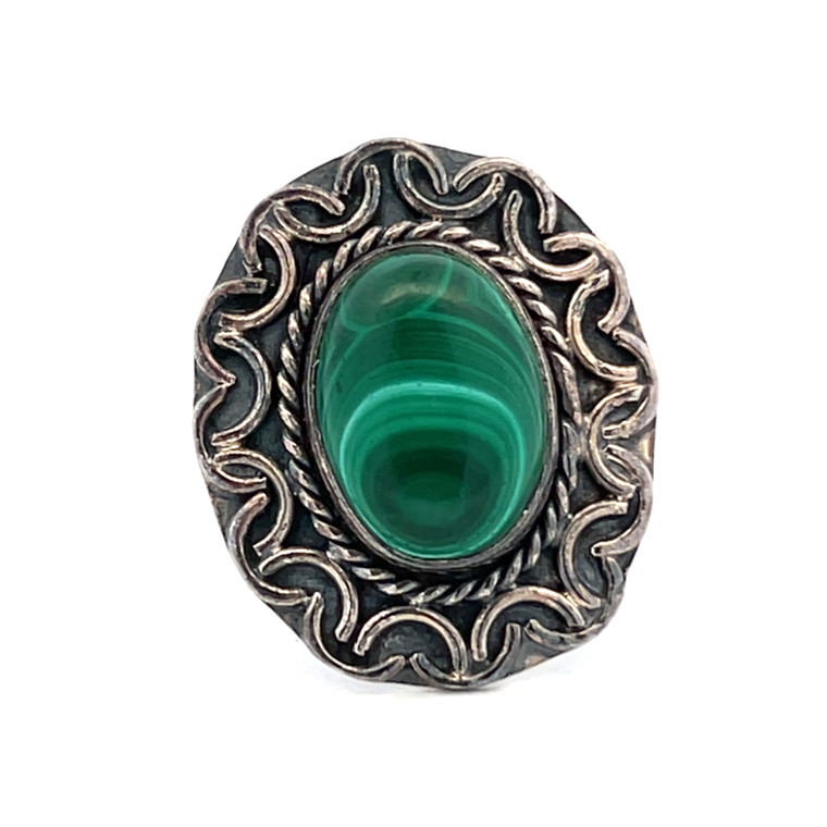 Sterling Silver Green Malachite Vintage Navajo Style Fashion Ring Size 9