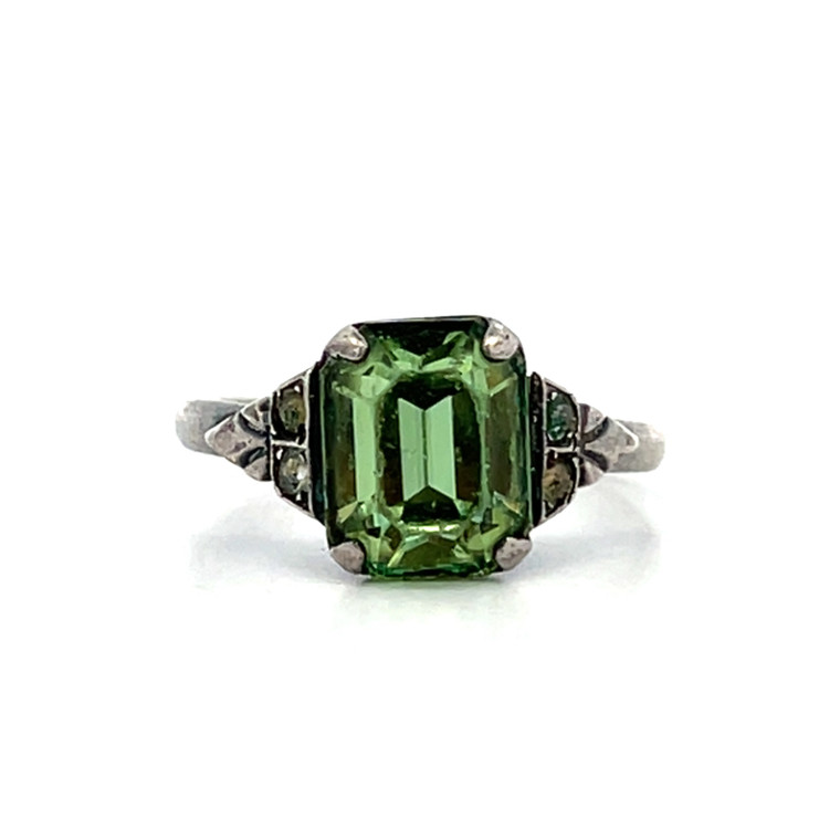 Sterling Silver Green Amethyst Princess Cut With Round CZ Accents Fashion Ring Size 7
