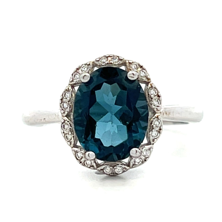 Sterling Silver London Blue Topaz Oval Cut With A CZ Accent Fashion Ring Size 8