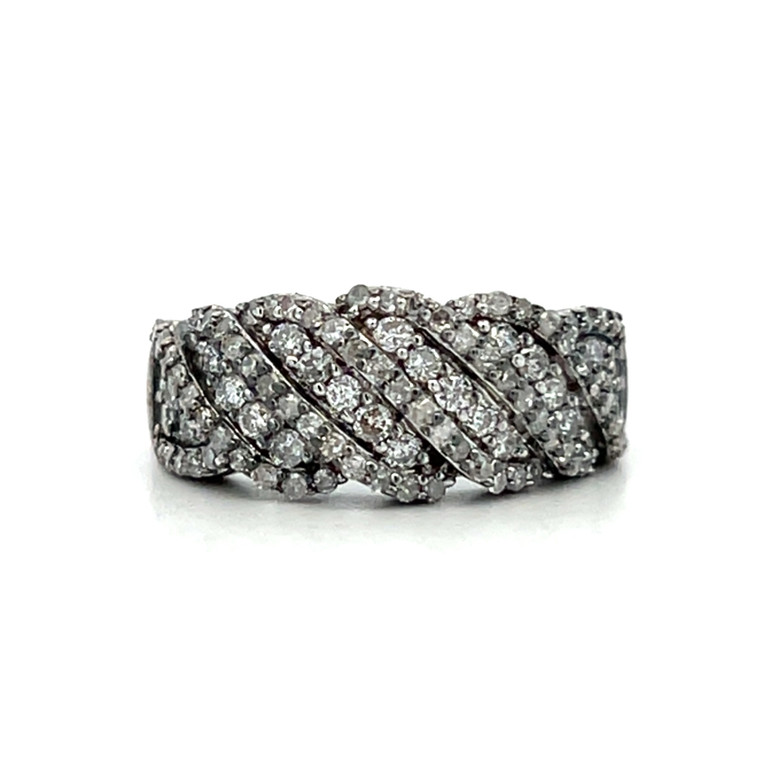 Sterling Silver Diamond Band Cluster Ring Size 5.75