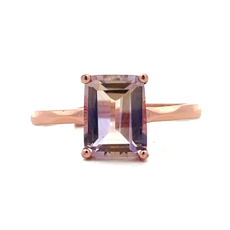 Sterling Silver Rose Tone Ametrine Emerald Cut Solitaire Fashion Ring Size 8