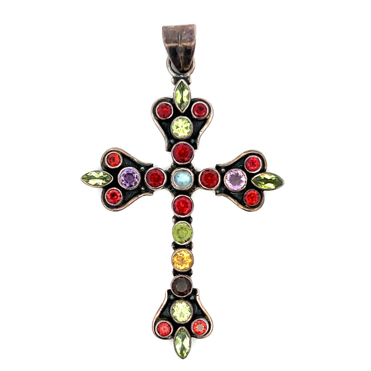 Nicky Butler Sterling Silver Multi Gemstone Cross Pendent