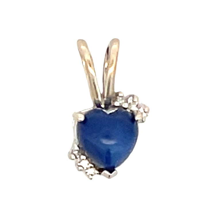 14K White Gold Lapis Lazuli Heart with Diamond Bezel Accents V-Shaped Bail Pendant