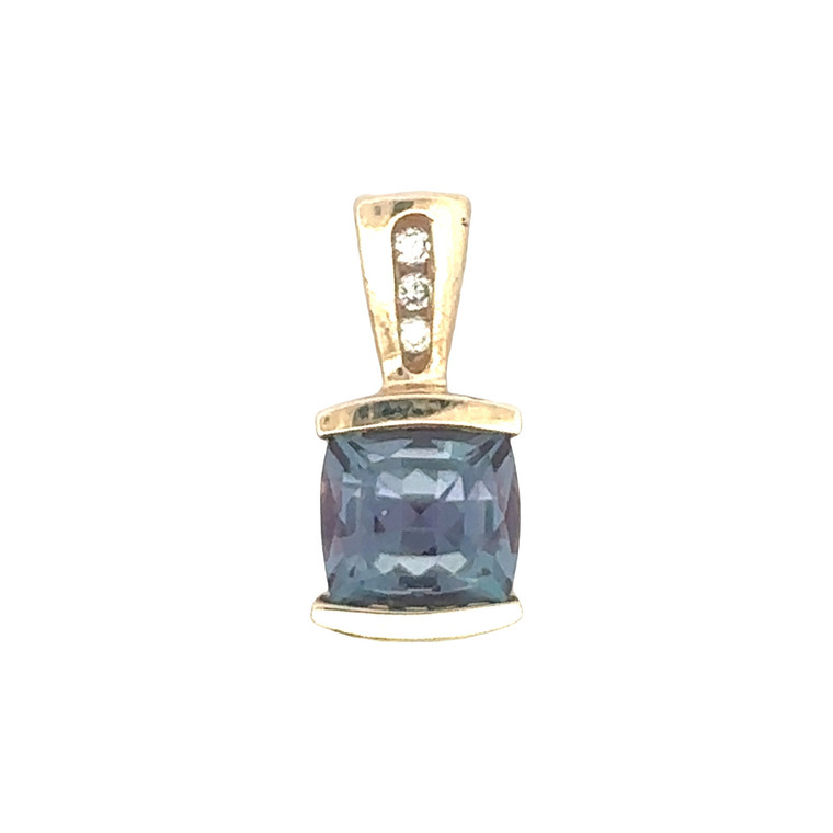 14K Gold Mystic Topaz Square with Diamond Channel-Set Accents on Bail Pendant