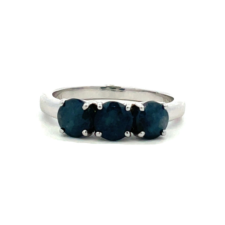 14K White Gold Triple Sapphire Circles Ring Size 6.75