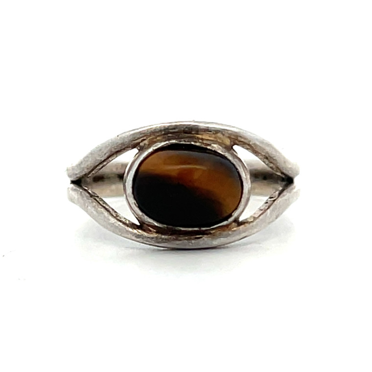 Sterling Silver Tigers Eye Cabochon Vintage Navajo Style Fashion Ring Size 7.5